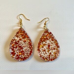 Hand Crafted Resin Gold and Orange Teardrop Earrings